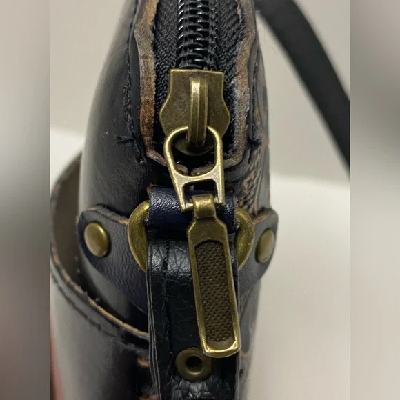 Blue Heart Owl Cross-body Purse Hand tooled Leather Multicolored - Picture 11 of 16